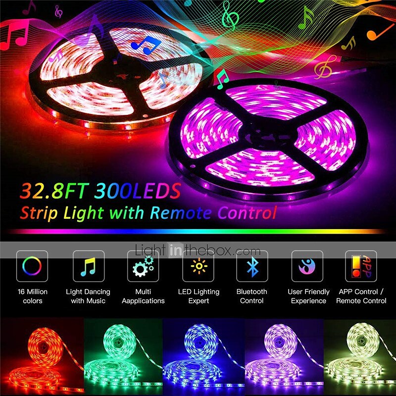 32.8Ft 10M Smart WiFi LED Light Strip RGB Tiktok Light Waterproof 5050 300LEDs Work with Alexa Google With 24 Keys Remote Control 2025 - $55.99 –P7
