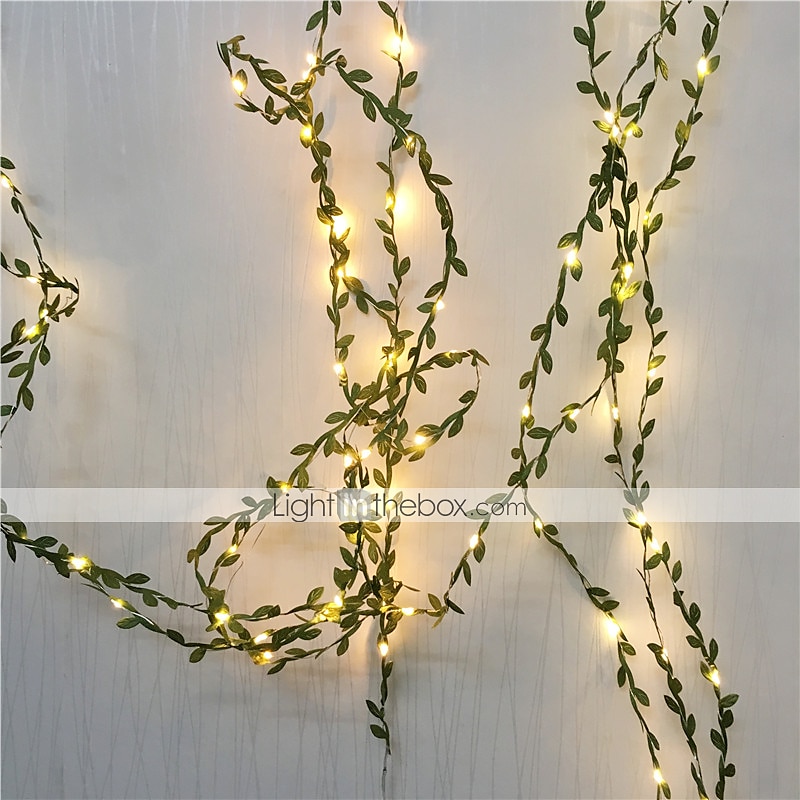 Elegant Wedding Party Reception 5M 50LED Tiny Green Leaves Garland Fairy Lights - LED Copper Wire String Lights for Home Decor, Warm White (Battery Powered, Batteries Not Included) 2025 - $14.99 –P6