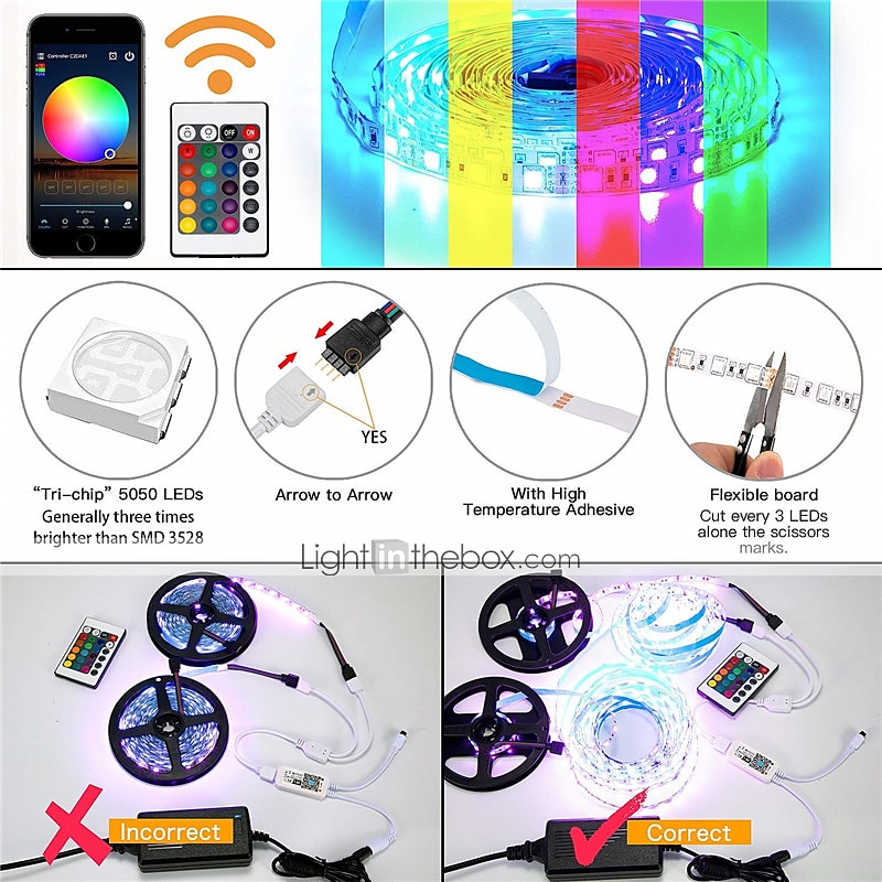 32.8Ft 10M Smart WiFi LED Light Strip RGB Tiktok Light Waterproof 5050 300LEDs Work with Alexa Google With 24 Keys Remote Control 2025 - $55.99 –P9