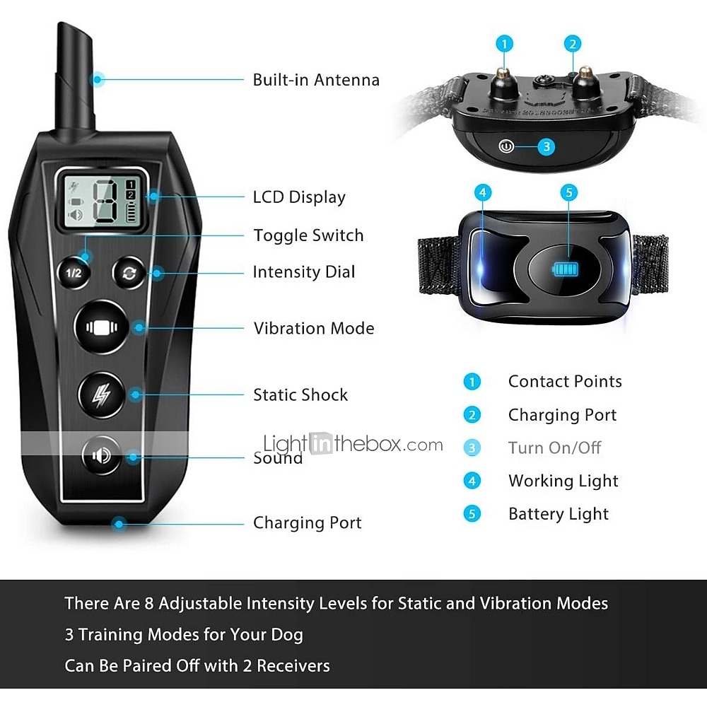 2025年 ipx7防水充電式リモートペット犬トレーニングカラーLED 3モードビープ振動ショックペット行動トレーニング2匹の犬  コレクション – $95.99 –P2
