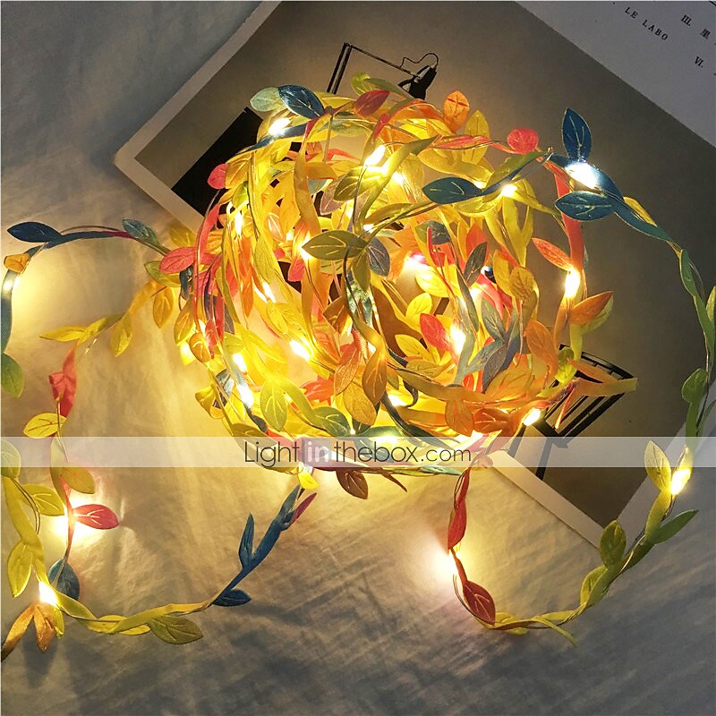 קבלת פנים אלגנטית למסיבת חתונה 2m 20led עלים צבעוניים זעירים זר פיות אורות - aa מופעל על סוללה נורות חוטי נחושת לד לשולחן, עיצוב מסיבה בבית, לבן חם 2025 - $9.99 –P8