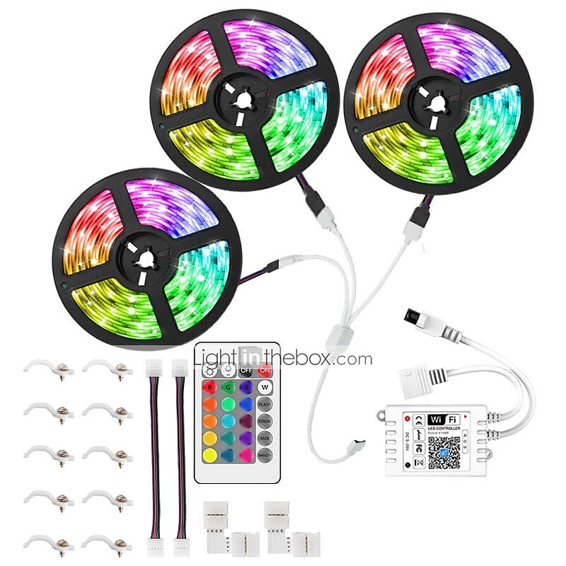KWB 3x5M Σετ Φώτων Φωτολωρίδες RGB Έξυπνα φώτα 450 LEDs SMD5050 10mm 1 24Keys Τηλεχειριστήριο 1 Τοποθετήστε τη βάση στήριξης 1set RGB Αδιάβροχη Έλεγχος APP Μπορεί να κοπεί 12 V / Συνδέσιμο 2025 - $63.99 –P1
