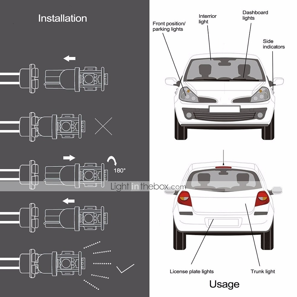 10Pcs 4Pcs 2Pcs T10 BA9S E10 G4 Wedge 5-SMD 5050 LED Light Bulbs W5W 2825 158 192 168 194 Interior Reading Dome Map Cargo Trunk Door Doorstep Courtesy License Plate Side Marker Light 2025 - $8.49 –P3