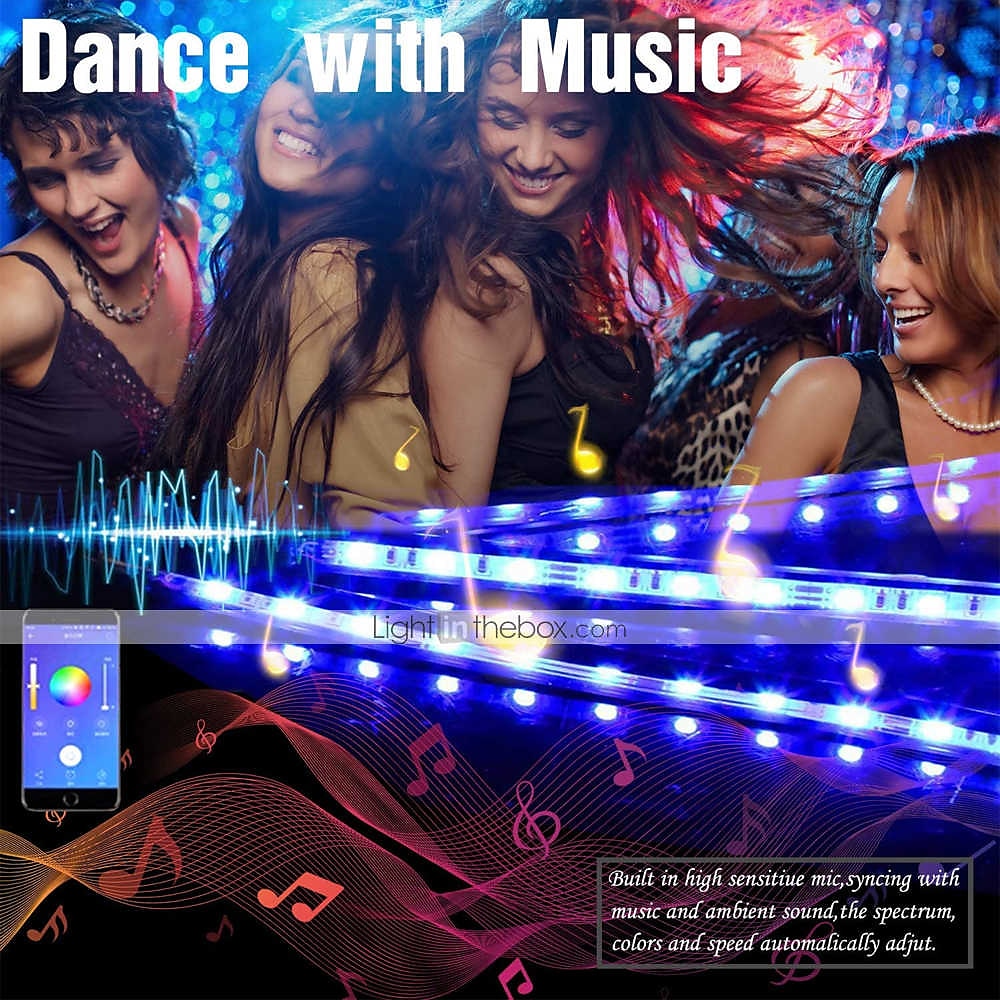 2025年 zdm 65ft 4x 5メートル音楽同期ハッピーマルチカラーライトストリップ2835 rgb ledフレキシブルライトストリップ20キーirコントローラーオプションアダプターキットdc12v コレクション – $38.99 –P9