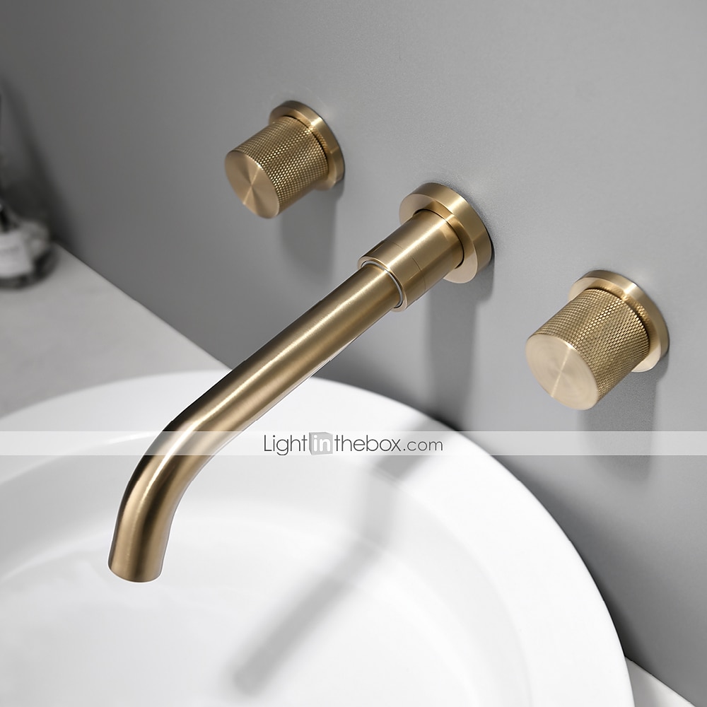 Bathroom Sink Faucet,Wall Mounted Brass Luxury Brushed Gold Finish Widespread Washroom Faucet Two Handles Three Holes Basin Sink Mixer Tap with Hot and Cold Switch 2025 - $194.99 –P3