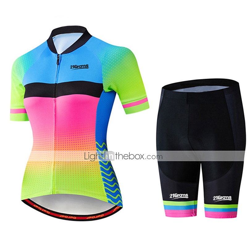 womens short sleeve cycling jersey blue rainbow