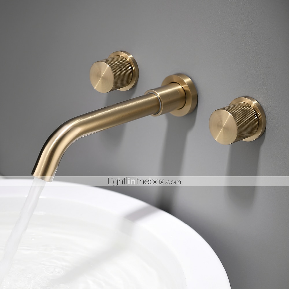 Bathroom Sink Faucet,Wall Mounted Brass Luxury Brushed Gold Finish Widespread Washroom Faucet Two Handles Three Holes Basin Sink Mixer Tap with Hot and Cold Switch 2025 - $194.99 –P5