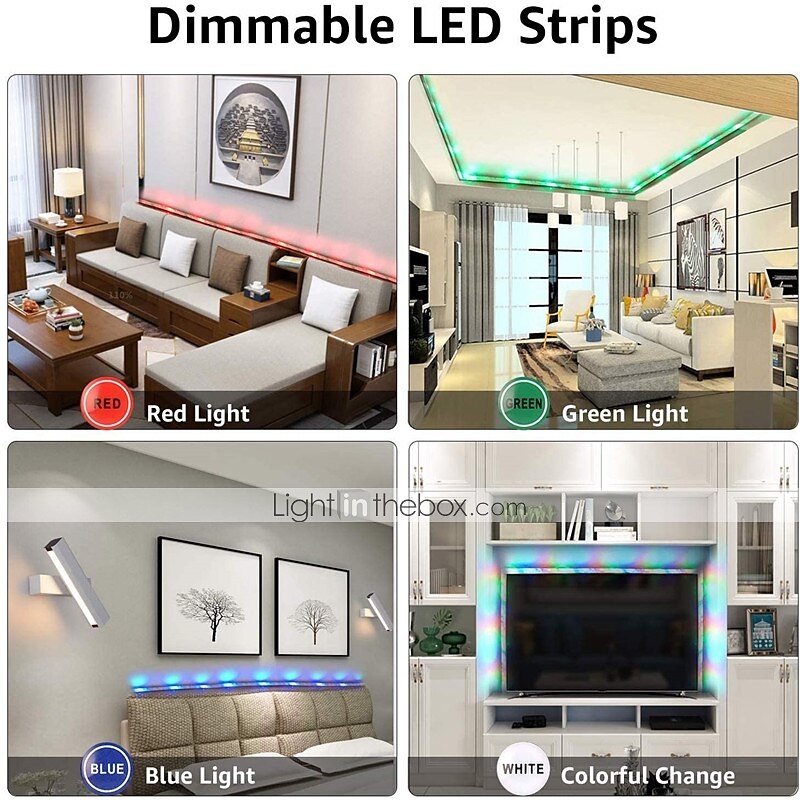 Смарт-светодиодная лента 10 м 32,8 фута rgb smd 2835 600leds работает с подсветкой alexa google tv с пультом дистанционного управления с 24 клавишами 2025 - $40.99 –P4