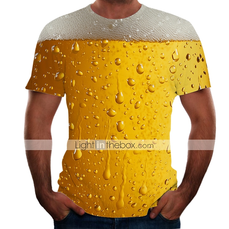 2025年 男性用 カラーブロック 3D ビール シャツ Tシャツ 半袖 Tシャツ ラウンドネック シャツ ベーシック お出かけ 週末 オクトーバーフェスト ライトイエロー ブラック ホワイト 衣類 プラスサイズ S M L XL 2XL 3XL S  コレクション – $17.99 –P1