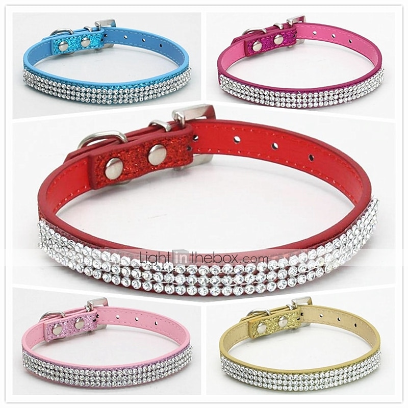 collare per cani regolabile / retrattile con strass in pelle pu viola rosso blu rosa nero per cane da ragazza del 2025 a $16.99 –P7
