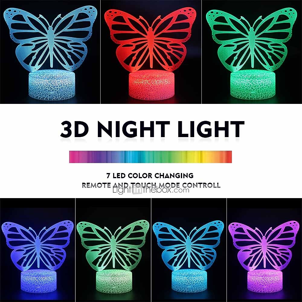 Butterfly 3D LED Night Light Lamps Optical Illusion Lamp 16 Colors Touch Xmas Decoration Lighting Table Desk Visual Lamp for Home Decoration and Kiddie Kids Children Family Holiday GIFS (Butterfly) 2026 - $24.99 –P3