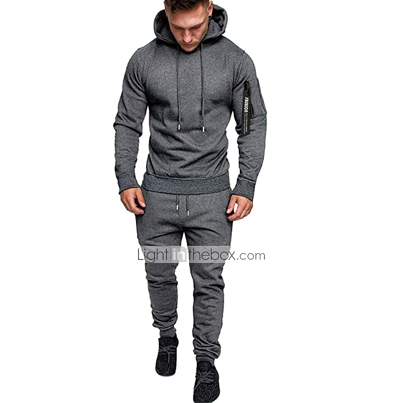 Bărbați Trening Costum de baie Cordon 2 bucăți Mată Set de ținute Costume Vară Primăvară Toamnă Gri Închis Negru Bumbac Gimnastică antrenament Instruire activă Jogging Termic cald Απαλό Confortabil 2026 - $35.99 –P2