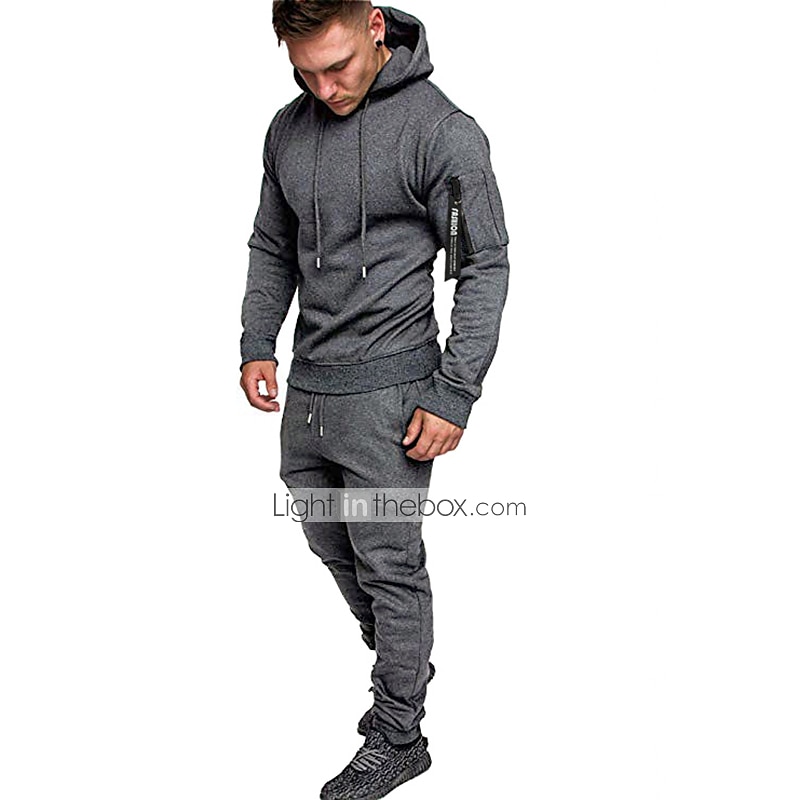 Bărbați Trening Costum de baie Cordon 2 bucăți Mată Set de ținute Costume Vară Primăvară Toamnă Gri Închis Negru Bumbac Gimnastică antrenament Instruire activă Jogging Termic cald Απαλό Confortabil 2026 - $35.99 –P4