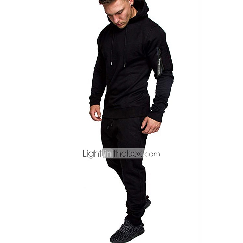 Bărbați Trening Costum de baie Cordon 2 bucăți Mată Set de ținute Costume Vară Primăvară Toamnă Gri Închis Negru Bumbac Gimnastică antrenament Instruire activă Jogging Termic cald Απαλό Confortabil 2026 - $35.99 –P3