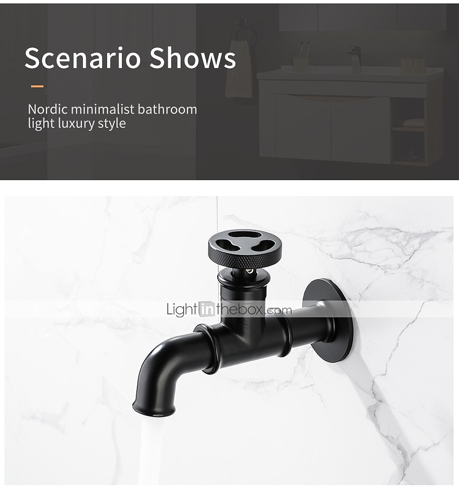 Outdoor Faucet,Industrial Style Wall Mounted Faucet,Black/Gold Wall Installed Classic Kitchen Faucet with Cold Water Only 2025 - $64.99 –P6