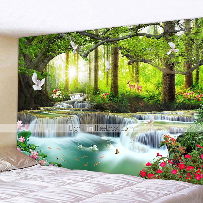 wandtapijten kunst decor deken gordijn picknick tafelkleed opknoping huis slaapkamer woonkamer slaapzaal decoratie natuur landschap bos boom rivier dier 2025 - $16.99 –P5