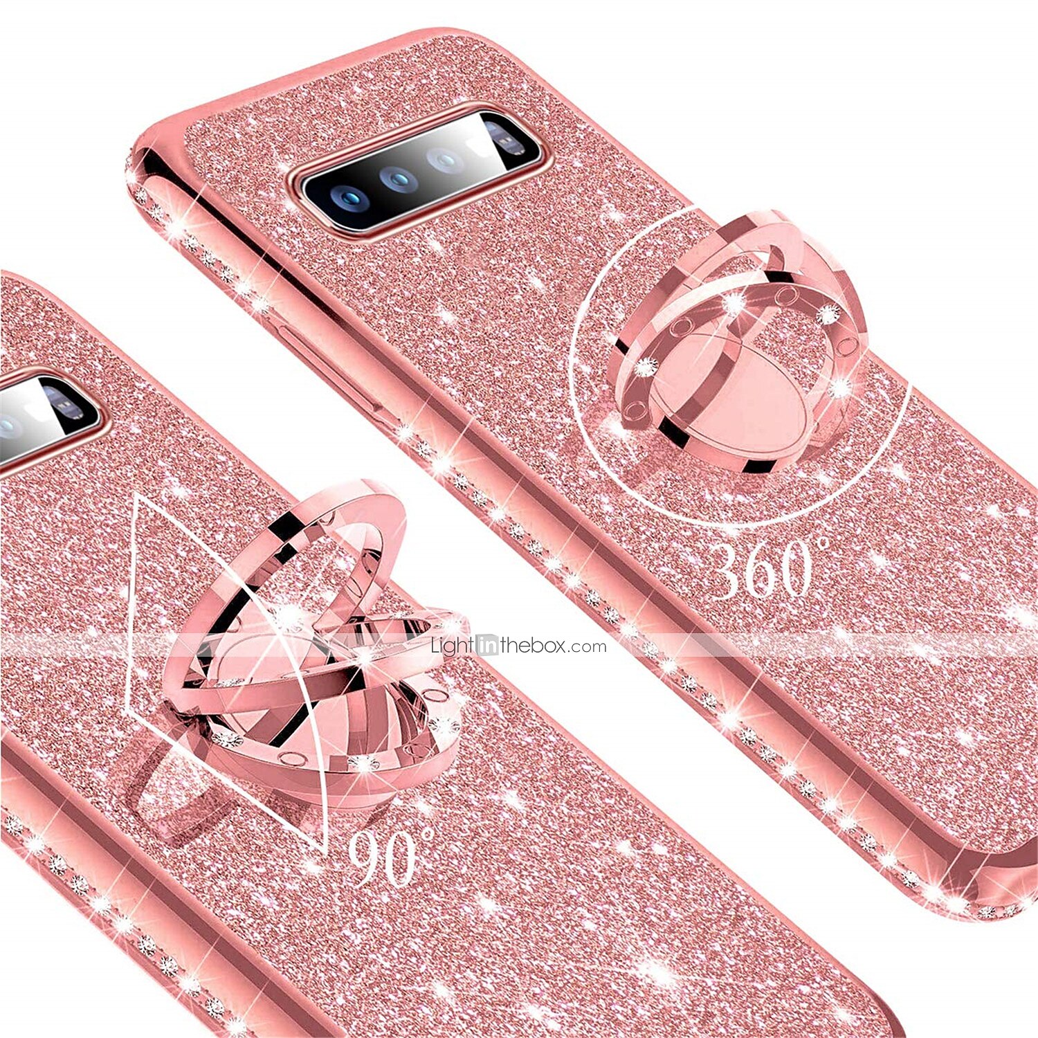 LAPOPNUT Rose Gold Case for Samsung Galaxy S8 Plus Case Luxury Crystal Rhinestone Soft Rubber Bumper Cover Bling Diamond Glitter Mirror Makeup Case with Ring Stand Holder