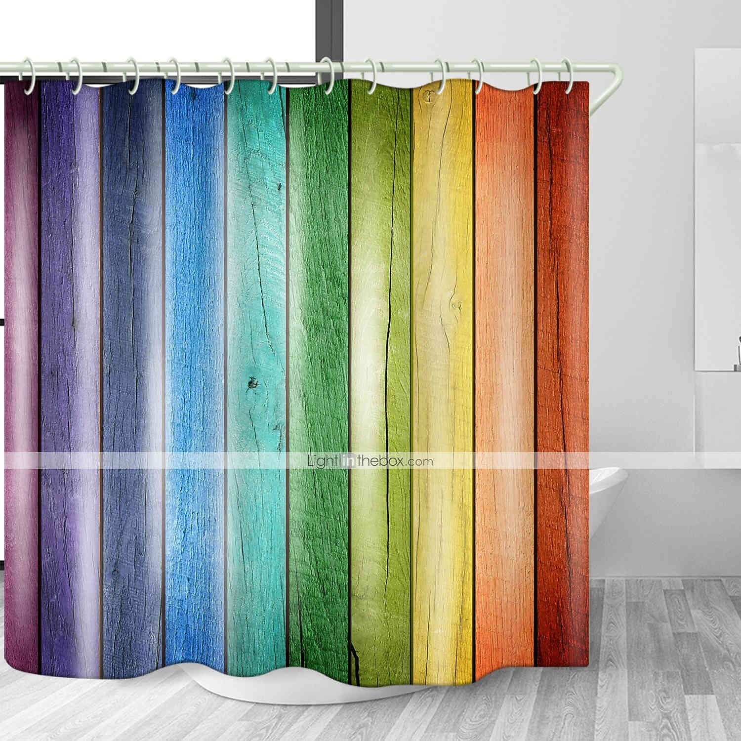 kleurrijk douchegordijn fancy houten bord digitale print waterdichte