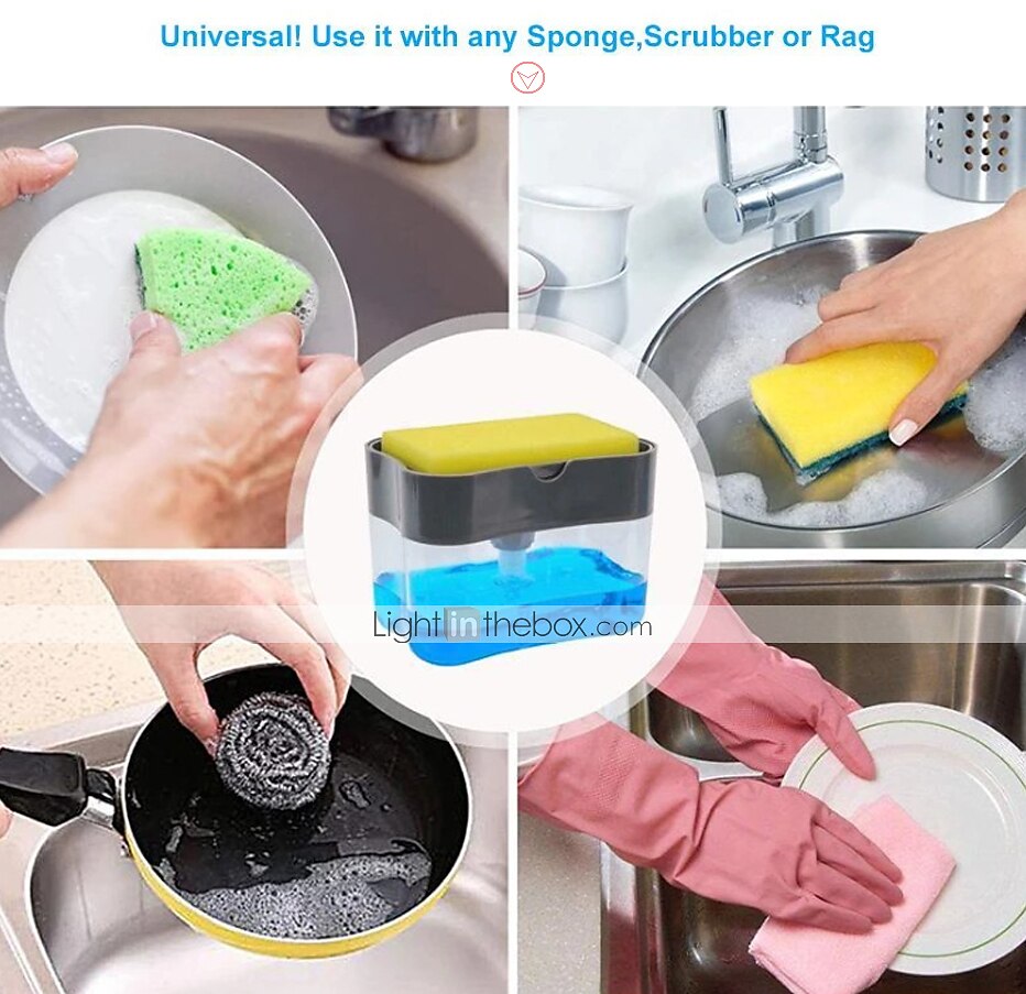 Dish Soap Dispenser Sponge Kitchen Sink Counter Dish Pump Caddy