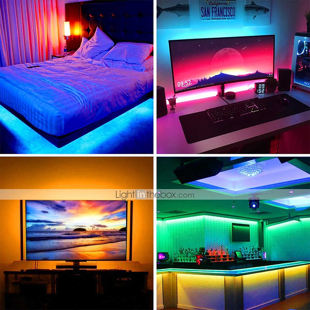 RGB LED Strip Lights Set Dimmable 20m 65.6ft Tiktok Lights 600 LEDs 5050 SMD 10mm Remote Control RC Cuttable Linkable Suitable for Vehicles Self-adhesive Color-Changing IP44 2025 - $48.99 –P10