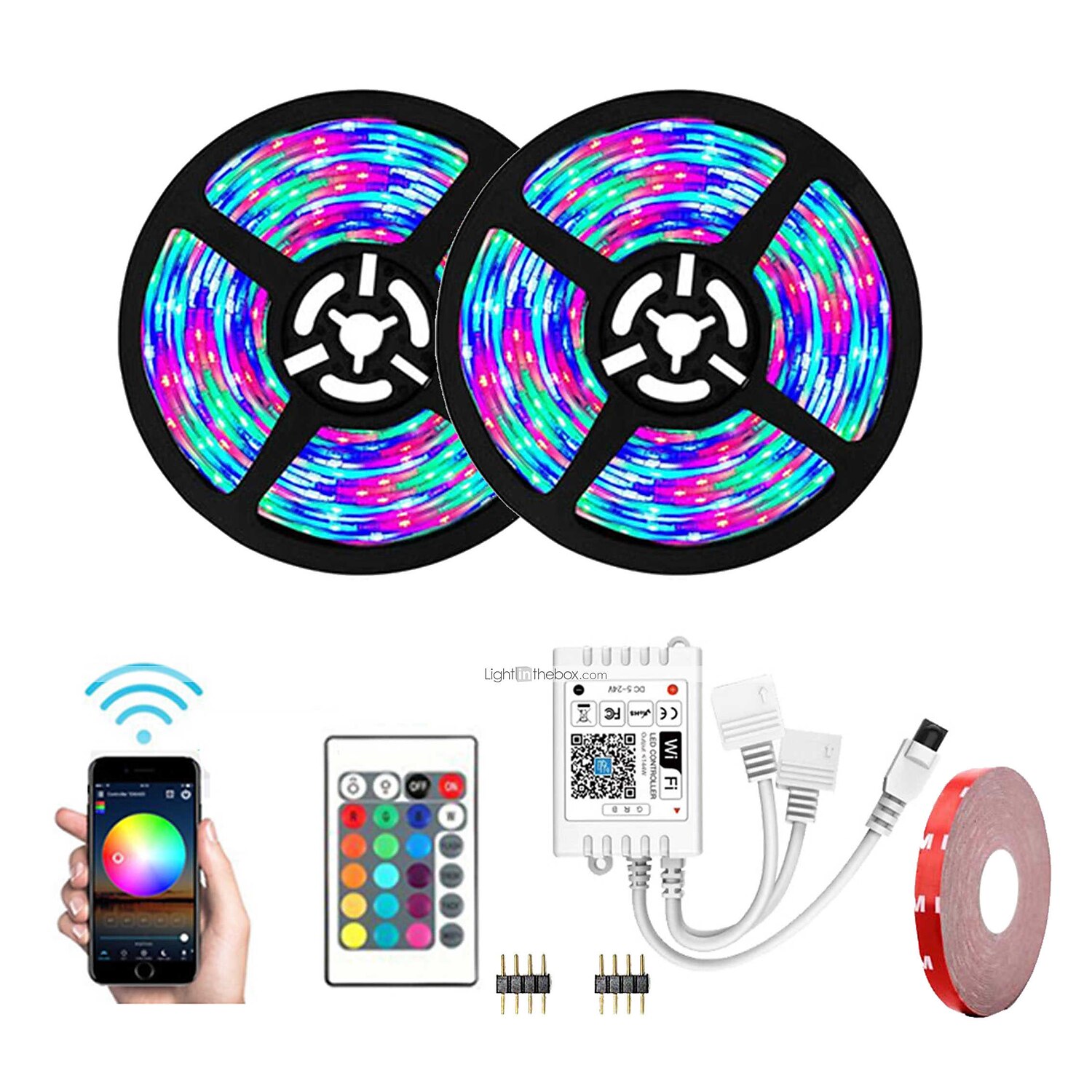 Смарт-светодиодная лента 10 м 32,8 фута rgb smd 2835 600leds работает с подсветкой alexa google tv с пультом дистанционного управления с 24 клавишами 2025 - $40.99 –P1