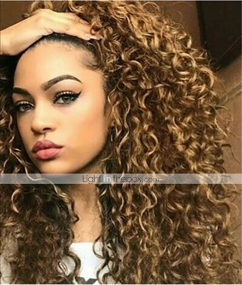 barna női paróka szintetikus paróka afro göndör víz hullám középső rész paróka hosszú világos arany világosbarna fekete szintetikus haj 2025 - $31.99 –P6