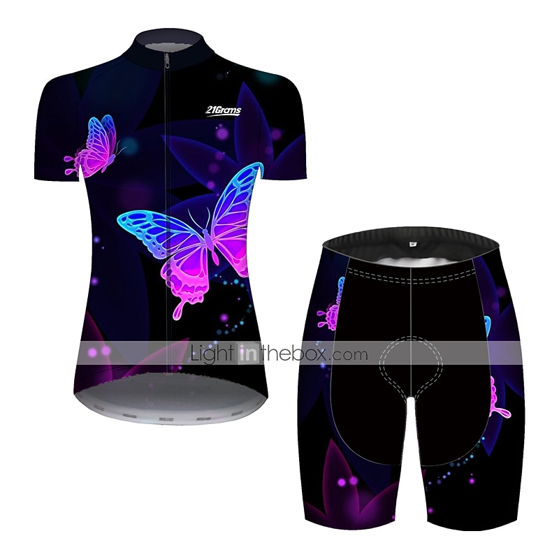Damskie Koszulka z szortami na rower Krótki rękaw Kolarstwo górskie Kolarstwie szosowym Lato Wiosna Jesień Niebieski Pomarańczowy Zielony Jednokolorowe Motyl Gradient Wzory Śmieszne Rower Wkładka 3D 2026 - $51.99 –P1