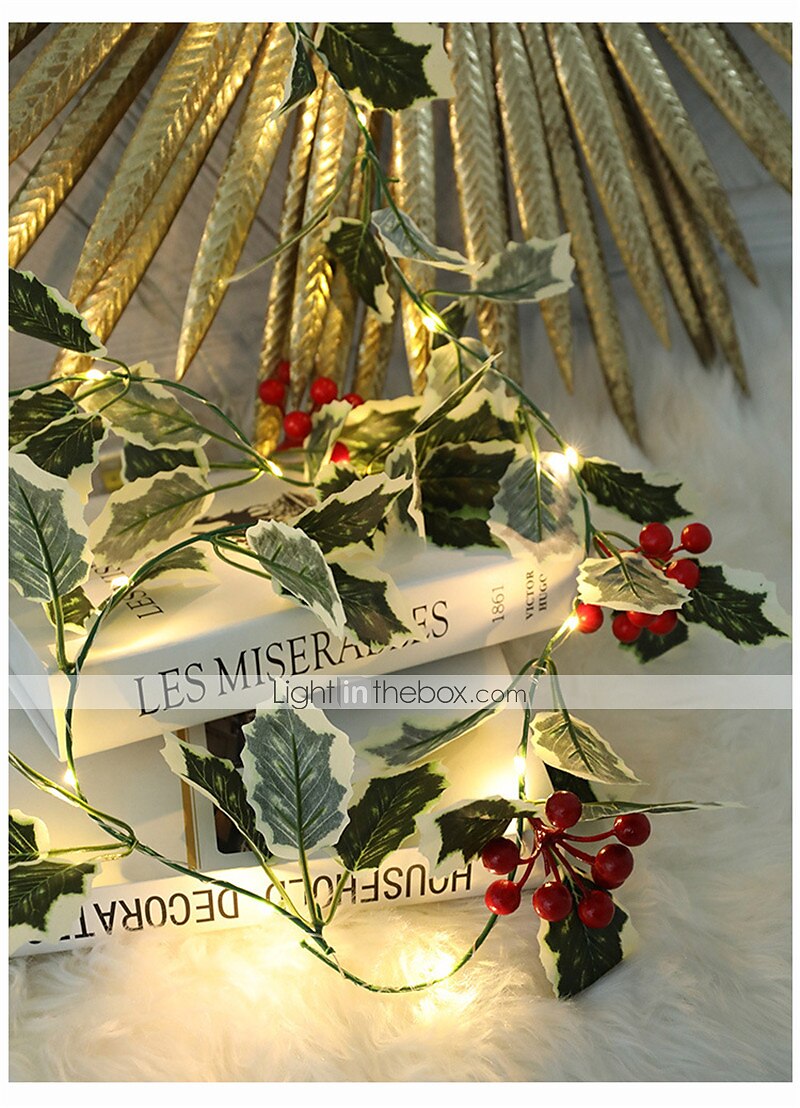 2025年 2m 20leds 赤いベリー ストリング ライト ガーランド 手作り LED アイビー リーフ 銅 ライト クリスマス ギフト ホリデー ツリー ホームデコレーション 照明 (バッテリーなし)  コレクション – $18.49 –P7
