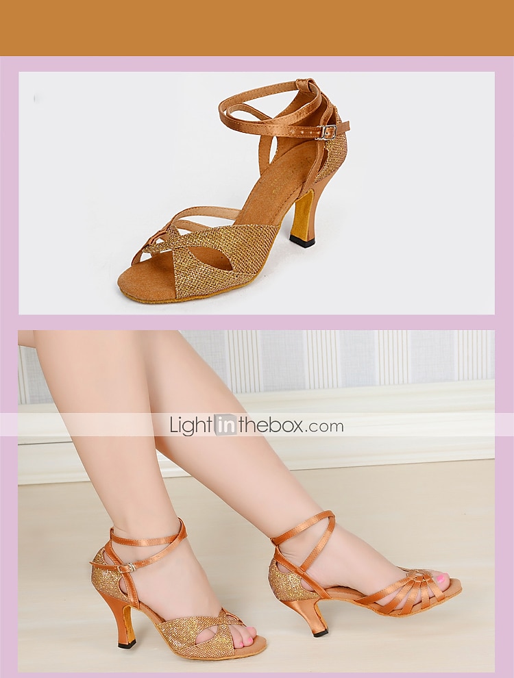 أحذية رقص لاتينية نسائية لامعة باللون الأرجواني، صنادل رقص بكعب عالٍ وأشرطة متقاطعة لعروض أنيقة 2025 - $46.99 –P2