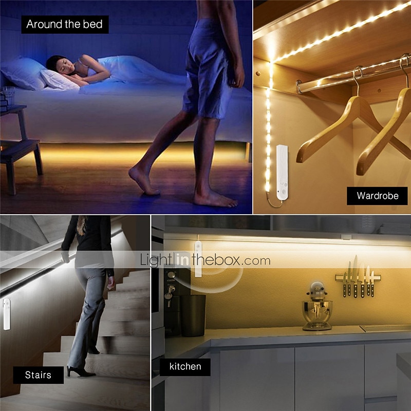 4pcs 2pcs 1pcs LED Strip Light 1m Indoor PIR Motion Sensor Detector DC5V Flexible Tape IP65 4AAA Battery Powe 2025 - $16.99 –P4