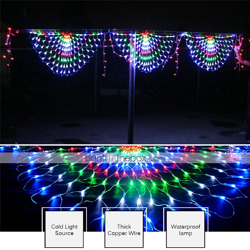 3,5 m 3x pauw mesh net led lichtslingers kerst nieuwjaars decor flexibele net snaar kleurrijke verlichting voor terras gazon boom decor lamp vakantie licht ac110v 220v waterdicht 2025 - $56.99 –P1