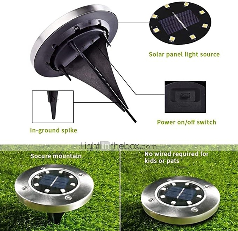 Solar Ground Lights 8LEDs Garden Lights Patio Disk Lights In-Ground Outdoor Landscape Lighting for Lawn Patio Pathway Yard Deck Walkway 2025 - $14.49 –P1