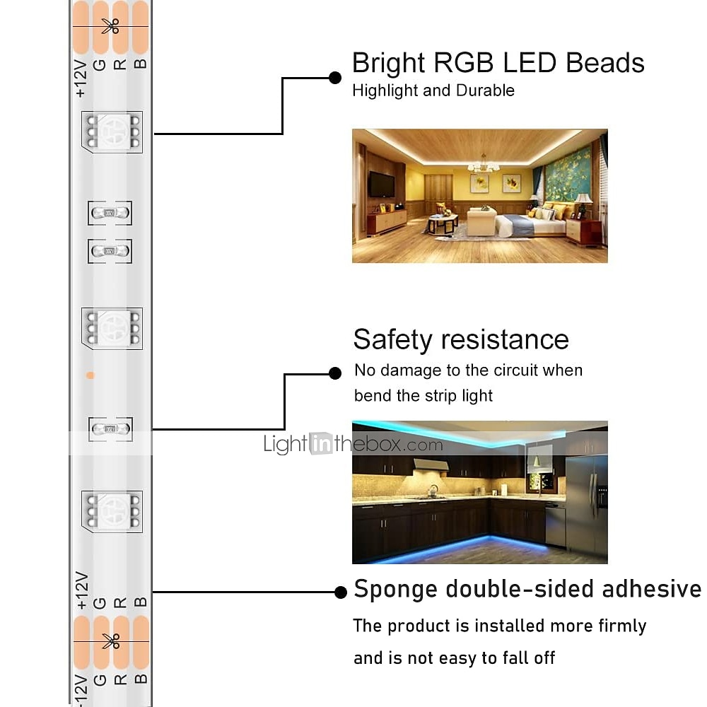 LED Strip Lights 5 Meters Waterproof Flexible LED Light Strips 90x5050 RGB SMD LEDs IR 44 Key Controller with Installation Package and 12V Adapter Kit 2025 - $13.49 –P7