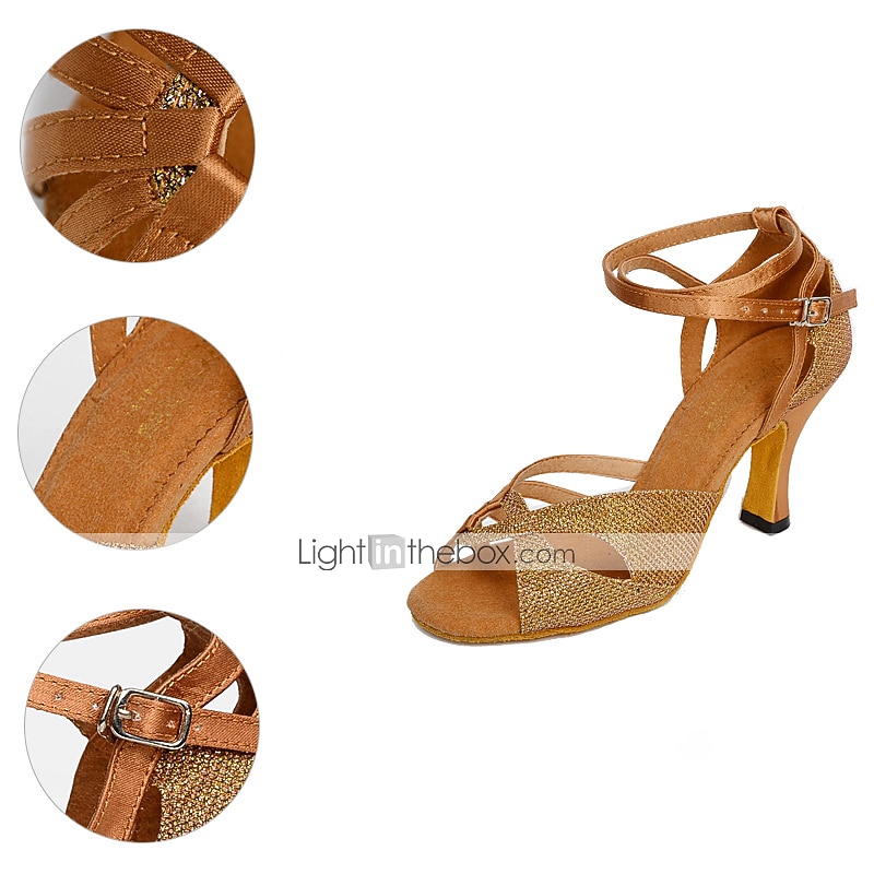 أحذية رقص لاتينية نسائية لامعة باللون الأرجواني، صنادل رقص بكعب عالٍ وأشرطة متقاطعة لعروض أنيقة 2025 - $46.99 –P6