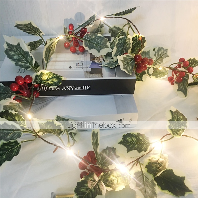 2025年 2m 20leds 赤いベリー ストリング ライト ガーランド 手作り LED アイビー リーフ 銅 ライト クリスマス ギフト ホリデー ツリー ホームデコレーション 照明 (バッテリーなし)  コレクション – $18.49 –P9