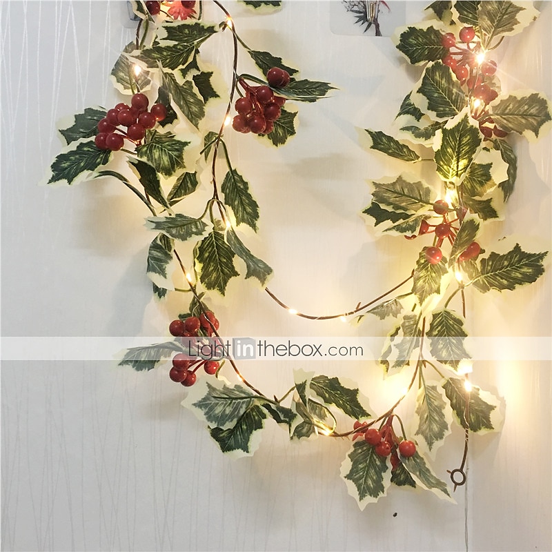 2025年 2m 20leds 赤いベリー ストリング ライト ガーランド 手作り LED アイビー リーフ 銅 ライト クリスマス ギフト ホリデー ツリー ホームデコレーション 照明 (バッテリーなし)  コレクション – $18.49 –P11