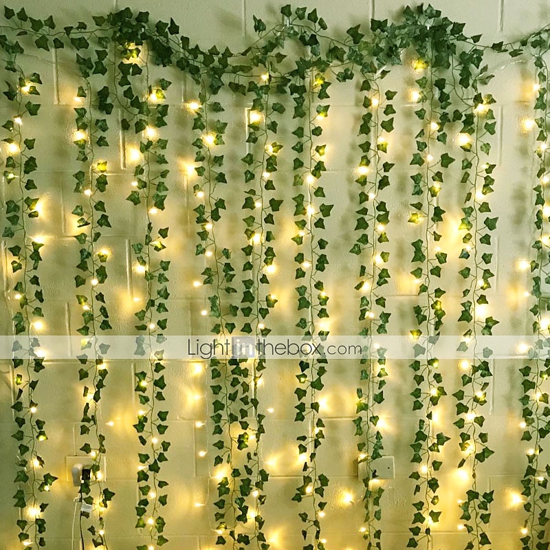 US LED Artificial Green Leaf Vine Christmas Fairy String Lights Xmas Party Decor 