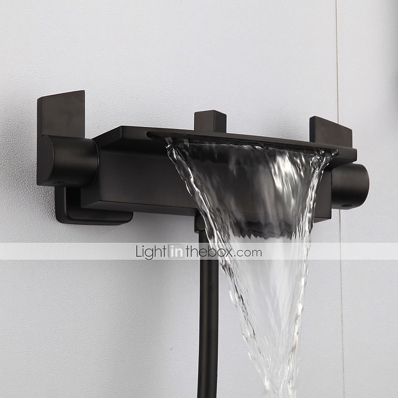 grifo de bañera de cascada montado en la pared, grifo mezclador de ducha de baño generalizado grifo mezclador de llenado de bañera romana de baño grifo mezclador de latón, rociador de 3 orificios con manguera de agua fría y caliente 2025 - $260.29 -P7