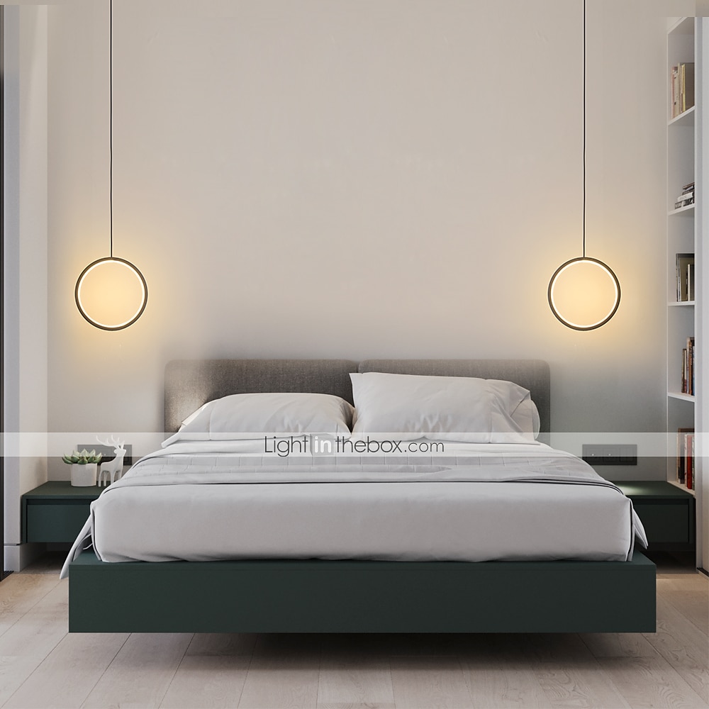 2 pçs 20cm pingente de luz led design círculo luz de cabeceira acabamentos pintados de alumínio moldura branca preta para entrada do quarto sala de jantar moderna 110-120v 220-240v 10w de 2025 por $53.99 –P3