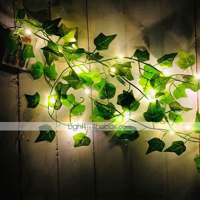 2 Meter Fake Green Leaf Ivy Vine with LED String Lights for Cozy