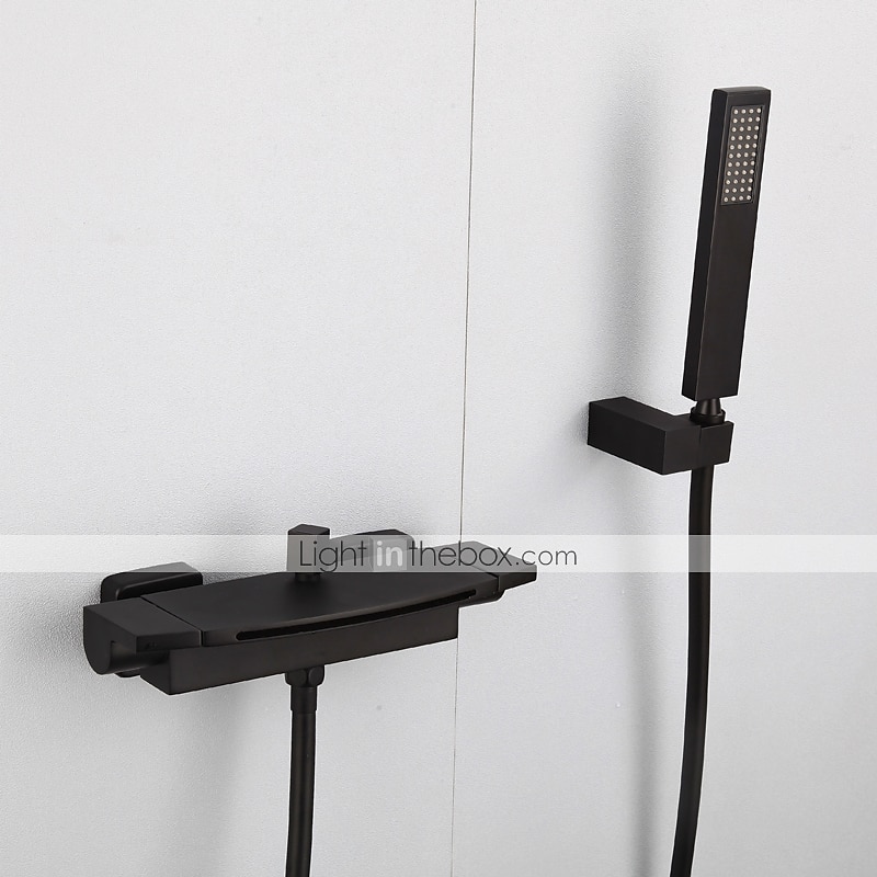 grifo de bañera de cascada montado en la pared, grifo mezclador de ducha de baño generalizado grifo mezclador de llenado de bañera romana de baño grifo mezclador de latón, rociador de 3 orificios con manguera de agua fría y caliente 2025 - $260.29 -P10