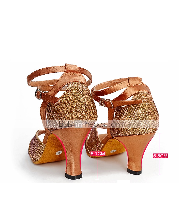 أحذية رقص لاتينية نسائية لامعة باللون الأرجواني، صنادل رقص بكعب عالٍ وأشرطة متقاطعة لعروض أنيقة 2025 - $46.99 –P7