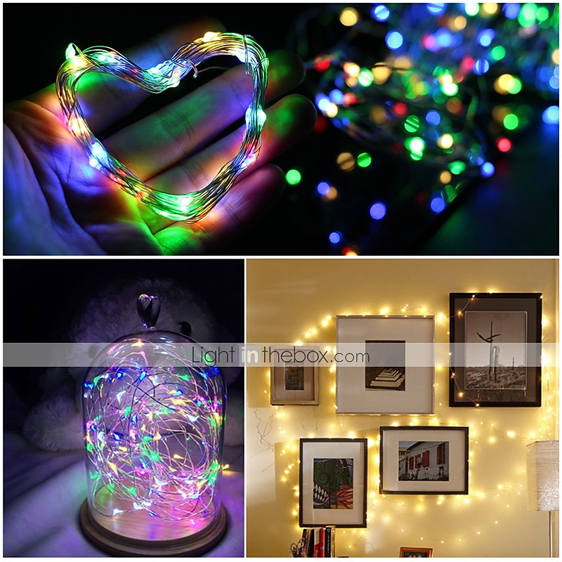 2 τεμ. 10m led νεραϊδόσχοινα φωτάκια led 100leds φώτα από χάλκινο σύρμα ζεστό λευκό λευκό χρώμα που αλλάζει χρώμα αδιάβροχο πάρτι διακοσμητικές μπαταρίες powered 2025 - $21.99 –P3