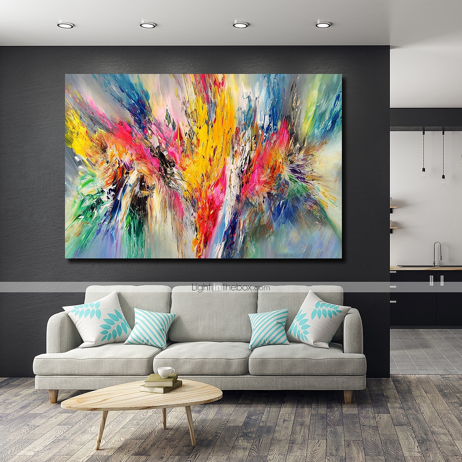Oil Painting Hand Painted Horizontal Panoramic Abstract Floral / Botanical Comtemporary Modern Stretched Canvas 2025 - $175.99 –P3