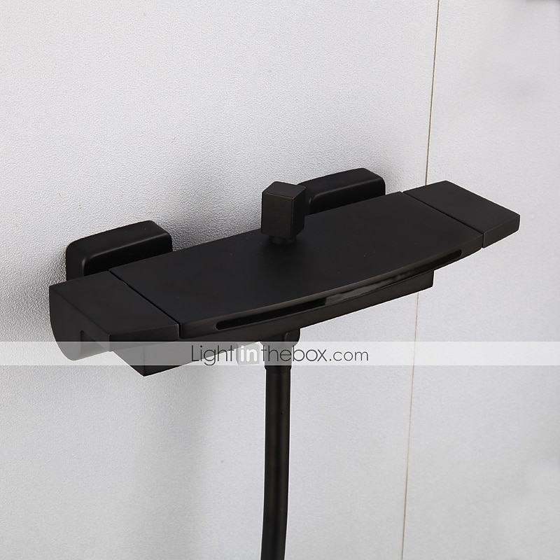grifo de bañera de cascada montado en la pared, grifo mezclador de ducha de baño generalizado grifo mezclador de llenado de bañera romana de baño grifo mezclador de latón, rociador de 3 orificios con manguera de agua fría y caliente 2025 - $260.29 -P8