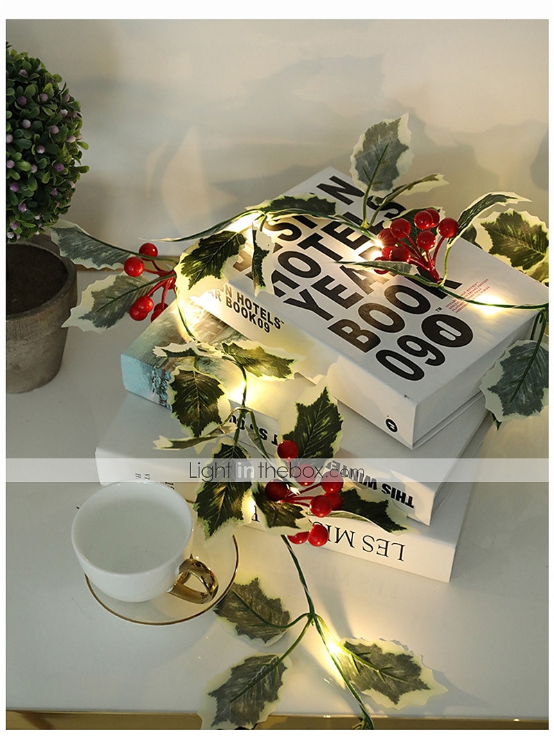 2025年 2m 20leds 赤いベリー ストリング ライト ガーランド 手作り LED アイビー リーフ 銅 ライト クリスマス ギフト ホリデー ツリー ホームデコレーション 照明 (バッテリーなし)  コレクション – $18.49 –P5
