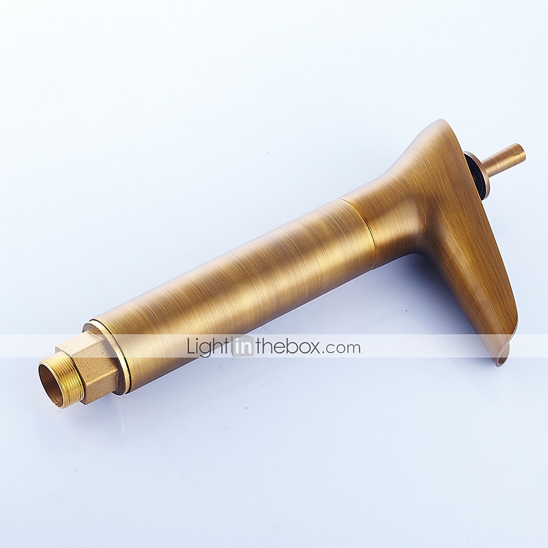 antieke messing badkamer wastafel kraan, waterval enkele handgreep eengats badkranen met warm en koud schakelaar en keramische klep 2025 - $80.99 –P5