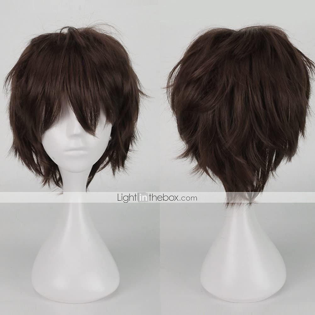 perruque synthétique bouclée asymétrique courte marron clair vert blanc violet noir cheveux synthétiques 12 pouces femmes anime cosplay cool noir perruque de carnaval de 2025 ? $19.49 –P4