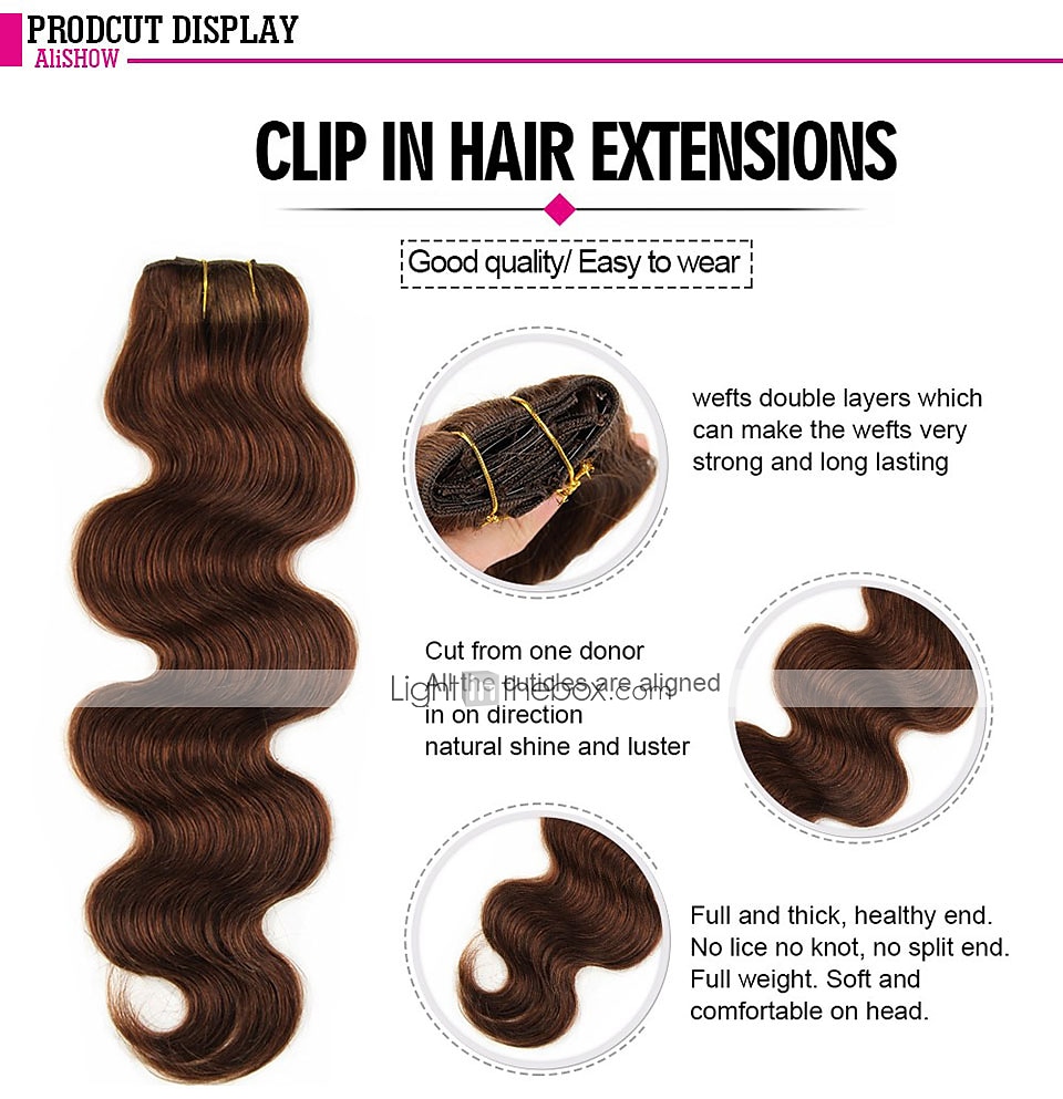 Clip-in Haarextensions Echt haar 7-delig pak Body Golf 14-22 inch(es) Haarextensions 2025 - $74.99 –P8