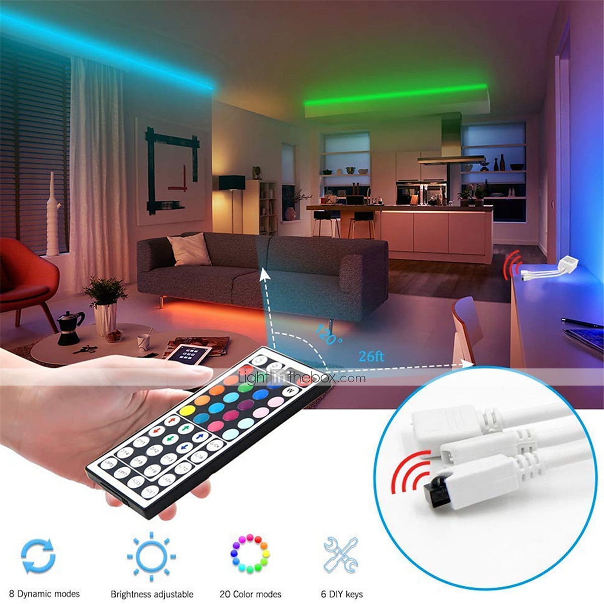 светодиодные ленты RGB 65.6ft -20m 32.8ft-10m ленточный свет smd5050 светодиодные ленты с пультом дистанционного управления с 44 клавишами ИК-пульт и источник питания 12v гибкое изменение цвета 2025 - $20.99 –P3